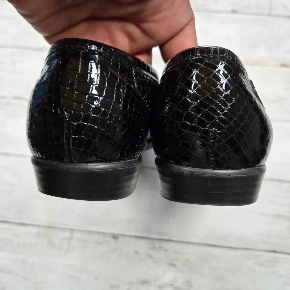 SAS Loafers Womens 10 W Black Patent Croc Embossed Leather Comfort Shoes‎